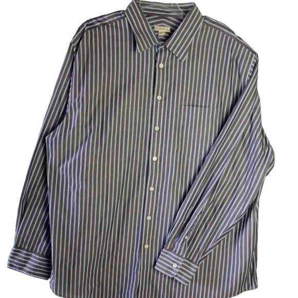 Merona Mens XXL Gray & Blue Striped Long Sleeve Collared Button Up Dress Shirt - Picture 1 of 10